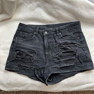 American Eagle Outfitters High-Rise Distressed Black Denim Shorts